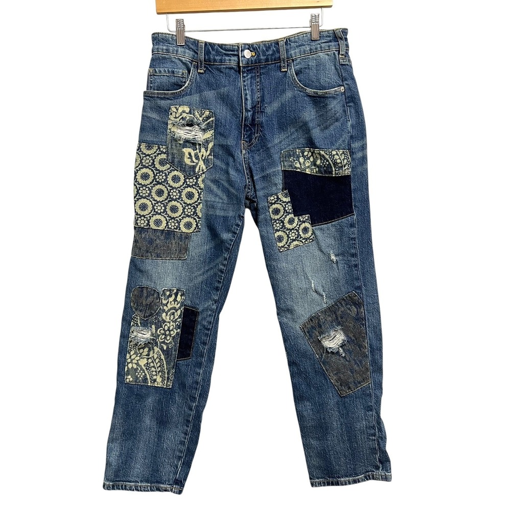 Pilcro and the Letterpress Blue Patchwork Cropped Jeans